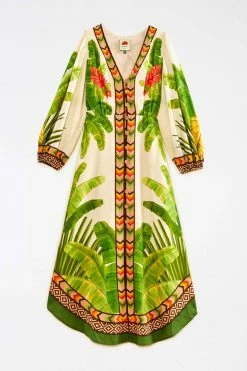 FARM RIO Fresh Forest Scarf V Neck Midi Dress New In
