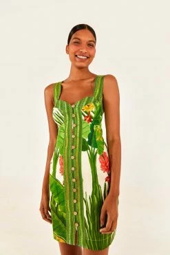 FARM RIO Fresh Forest Scarf Button Down Mini Dress