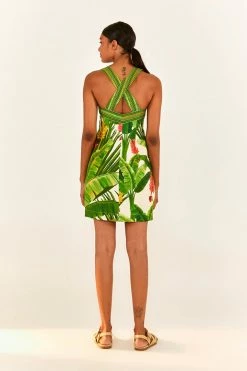 FARM RIO Fresh Forest Scarf Button Down Mini Dress