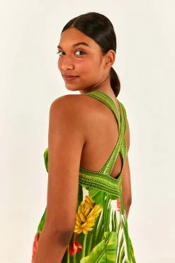 FARM RIO Fresh Forest Scarf Button Down Mini Dress