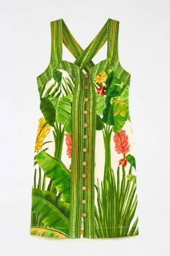 FARM RIO Fresh Forest Scarf Button Down Mini Dress