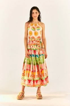FARM RIO New In Rainbow Sunset Halter Neck Maxi Dress