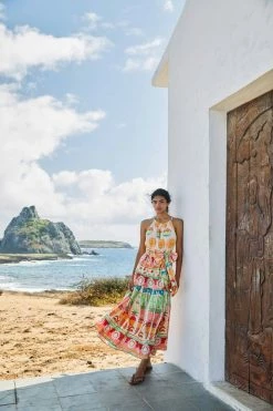 FARM RIO New In Rainbow Sunset Halter Neck Maxi Dress