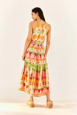 FARM RIO New In Rainbow Sunset Halter Neck Maxi Dress