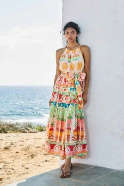 FARM RIO New In Rainbow Sunset Halter Neck Maxi Dress