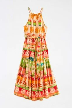 FARM RIO New In Rainbow Sunset Halter Neck Maxi Dress