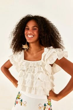 FARM RIO New In Off-White 3D Flower Layered Blouse