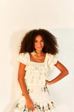 FARM RIO New In Off-White 3D Flower Layered Blouse