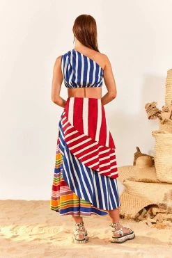 FARM RIO New In Amazing Stripes Frill Midi Skirt