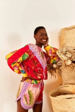 FARM RIO Mixed Scarves Drawstring Shorts