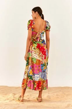 FARM RIO Sunny Mix Square Neck Midi Dress
