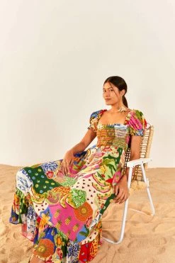FARM RIO Sunny Mix Square Neck Midi Dress