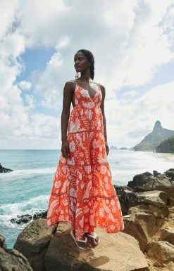 FARM RIO Orange Neon Jungle Maxi Dress New In