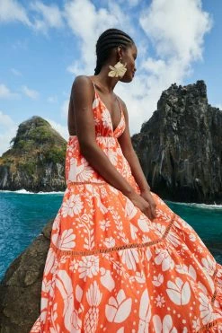 FARM RIO Orange Neon Jungle Maxi Dress New In