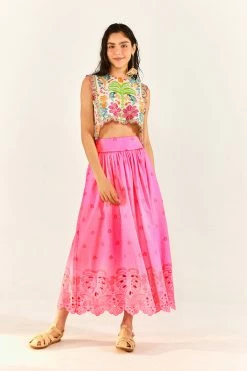 FARM RIO Neon Pink Richelieu Maxi Skirt New In