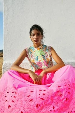 FARM RIO Neon Pink Richelieu Maxi Skirt New In