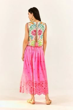 FARM RIO Neon Pink Richelieu Maxi Skirt New In