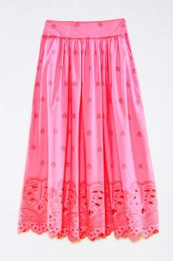 FARM RIO Neon Pink Richelieu Maxi Skirt New In