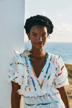 FARM RIO Mixed Off-White Prints Midi Dress New In