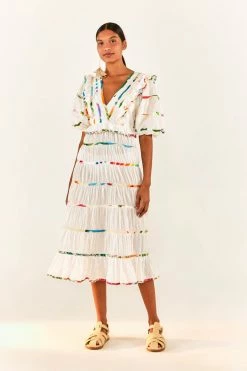 FARM RIO Mixed Off-White Prints Midi Dress New In