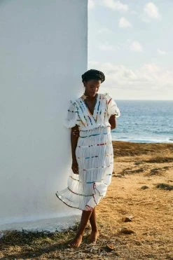 FARM RIO Mixed Off-White Prints Midi Dress New In