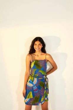 FARM RIO Blue Macaw Mini Wrap Dress