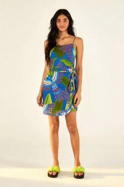 FARM RIO Blue Macaw Mini Wrap Dress