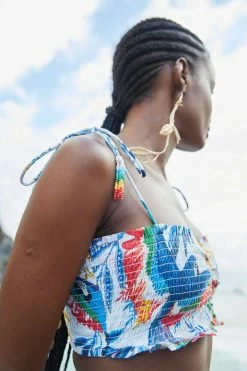 FARM RIO Macaw Wind Smocked Crop Top