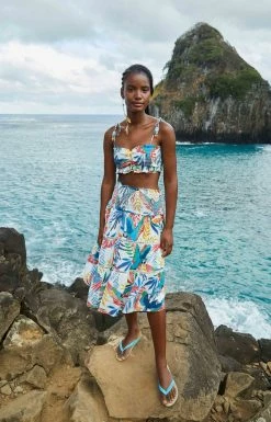 FARM RIO Macaw Wind Smocked Crop Top