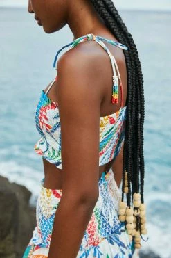 FARM RIO Macaw Wind Smocked Crop Top