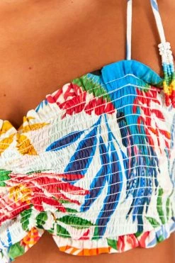 FARM RIO Macaw Wind Smocked Crop Top