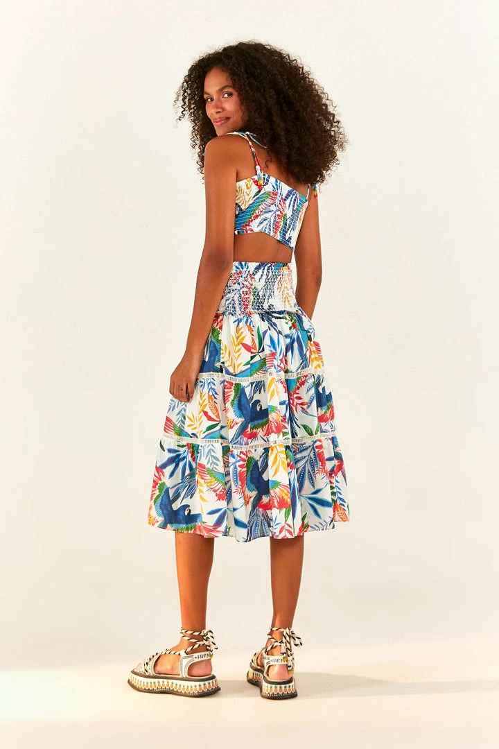 FARM RIO New In Macaw Wind Smocked Midi Skirt