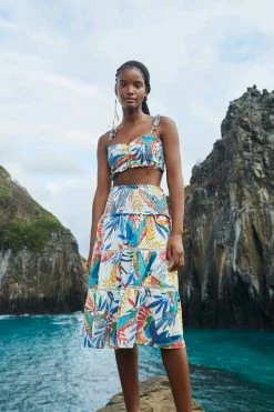 FARM RIO New In Macaw Wind Smocked Midi Skirt