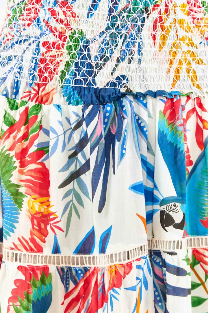FARM RIO New In Macaw Wind Smocked Midi Skirt