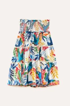 FARM RIO New In Macaw Wind Smocked Midi Skirt