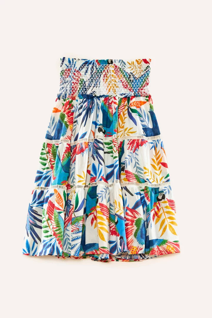 FARM RIO New In Macaw Wind Smocked Midi Skirt