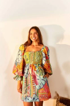 FARM RIO Summer Tapestry Square Neck Mini Dress