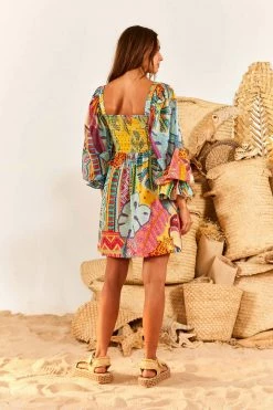 FARM RIO Summer Tapestry Square Neck Mini Dress