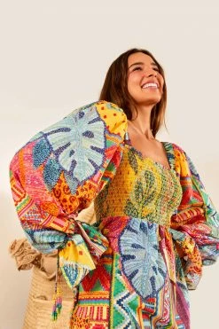 FARM RIO Summer Tapestry Square Neck Mini Dress