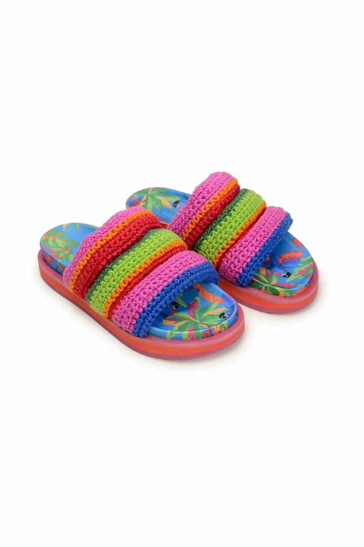 FARM RIO Accessories Blue Macaw Crochet Anatomic Slide Sandal