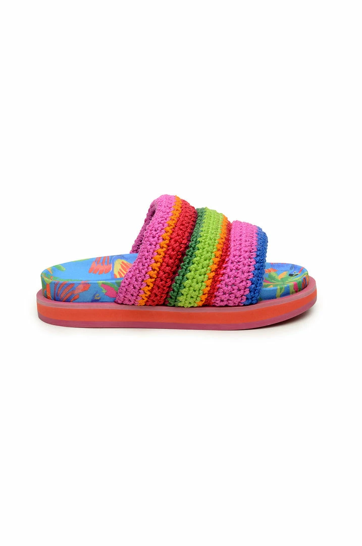 FARM RIO Accessories Blue Macaw Crochet Anatomic Slide Sandal