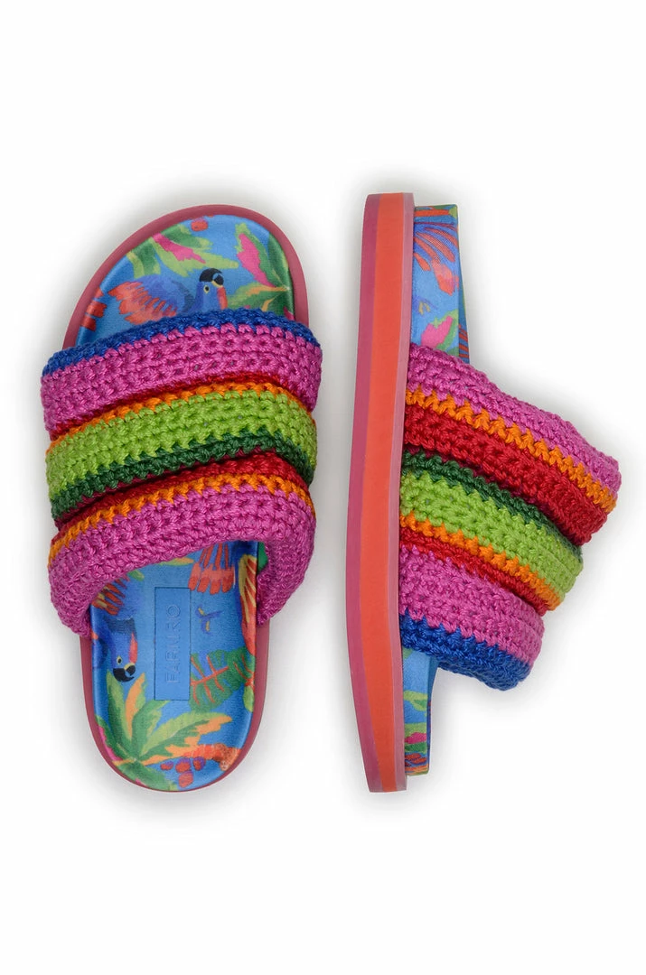 FARM RIO Accessories Blue Macaw Crochet Anatomic Slide Sandal