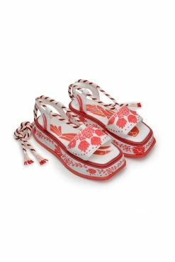 FARM RIO RED EMBROIDERY FLATFORM SANDAL New In