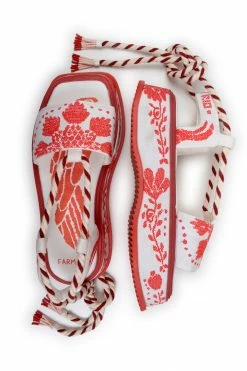 FARM RIO RED EMBROIDERY FLATFORM SANDAL New In