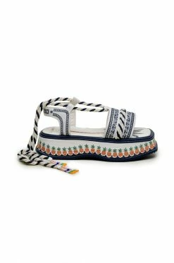 FARM RIO Blue Embroidery Flatform Sandal Most Loved