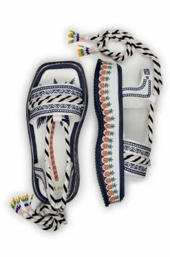 FARM RIO Blue Embroidery Flatform Sandal Most Loved