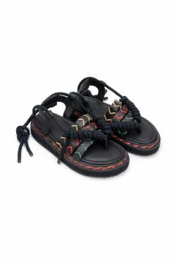 FARM RIO BLACK ROPE TIE FLATFORM SANDAL New In
