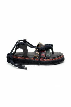 FARM RIO BLACK ROPE TIE FLATFORM SANDAL New In