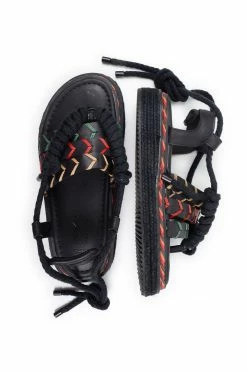 FARM RIO BLACK ROPE TIE FLATFORM SANDAL New In