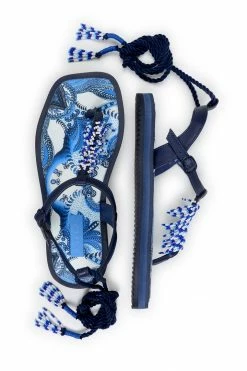 FARM RIO BLUE TILE BEADED FLAT SANDALS